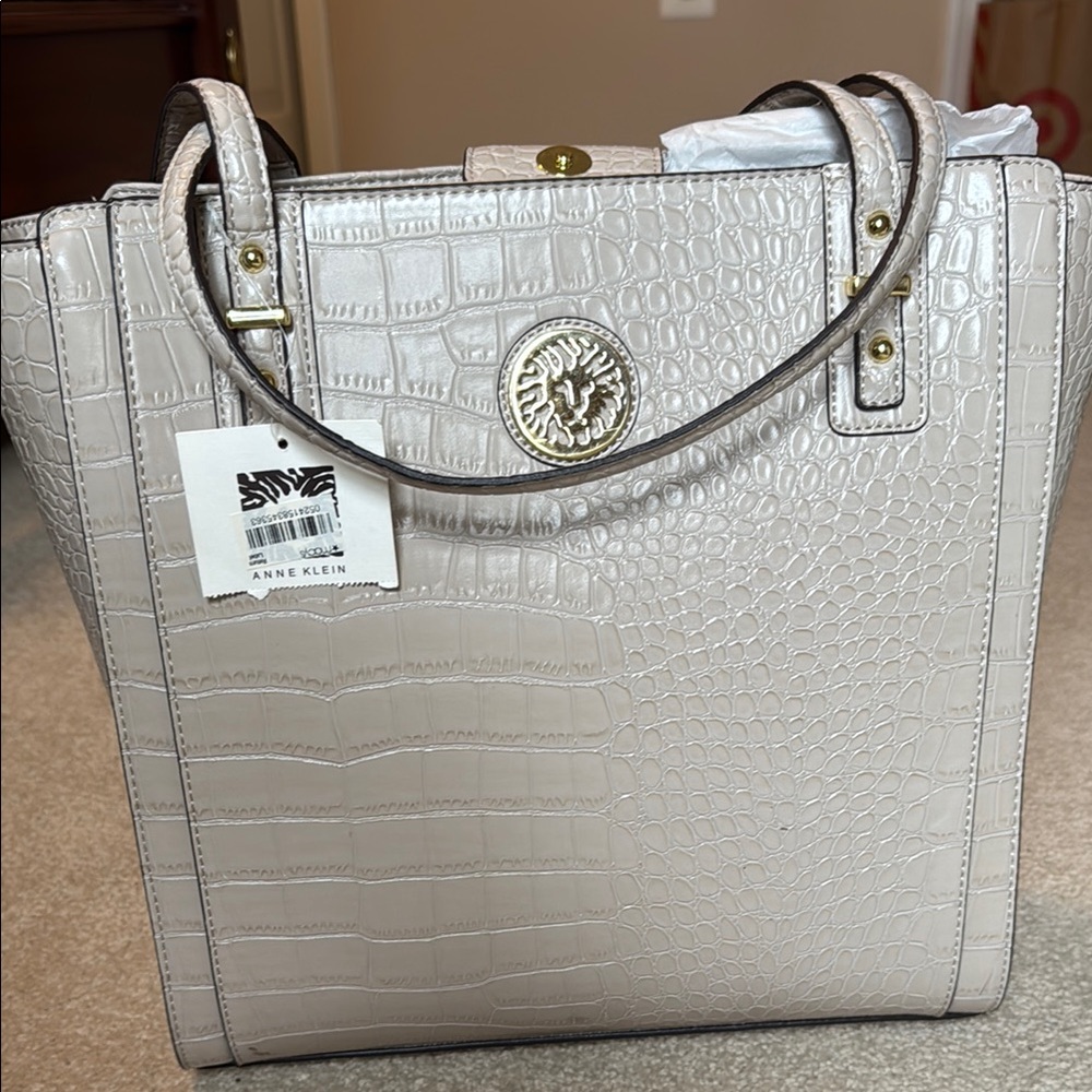 Anne Klein Gray Croc-Embossed Tote Bag